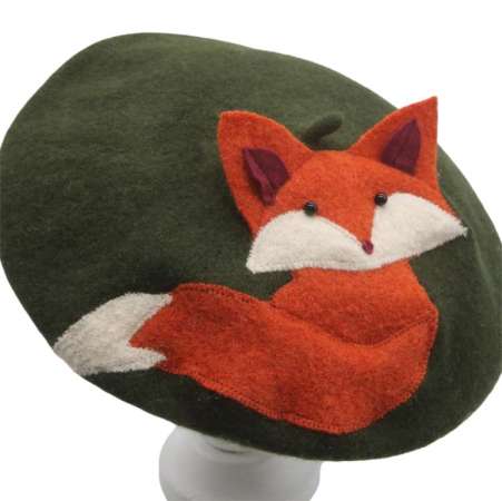 Woll Barett Fuchs in Grün aus Wolle